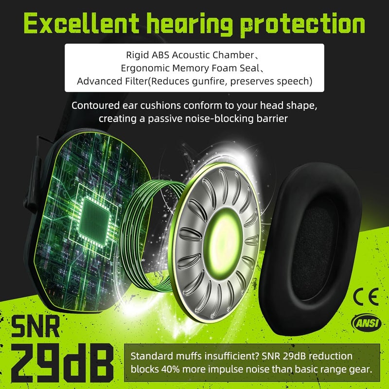 PROHEAR 022 Electronic Ear Protection for Shooting & Hunting - 29dB SNR Noise Reduction, 5X Sound Amplification, 4 Omnidirectional Microphones, HD Speakers - Gun Range Hearing Protection Muffs,Green - Image 4